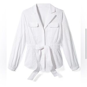 White House Black Market Tie-Waist Embroidered Poplin Shirt Size L